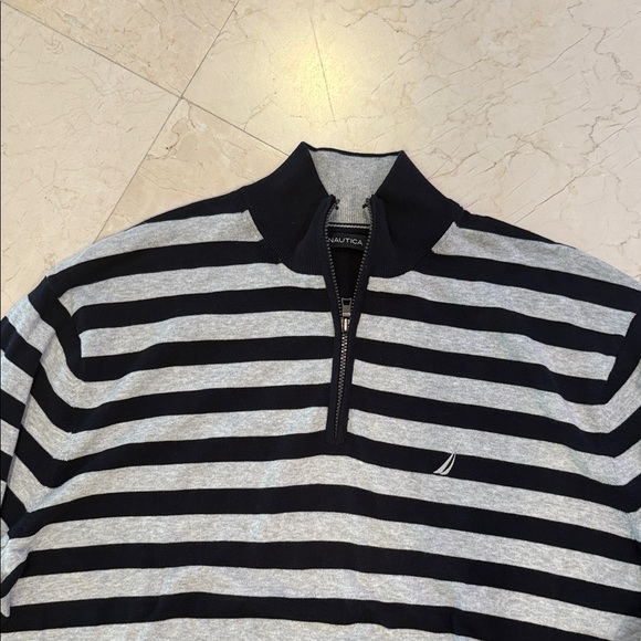 Nautica Men's Zip Up Sweater - Black and Gray Stripes - Picture 7 of 11
